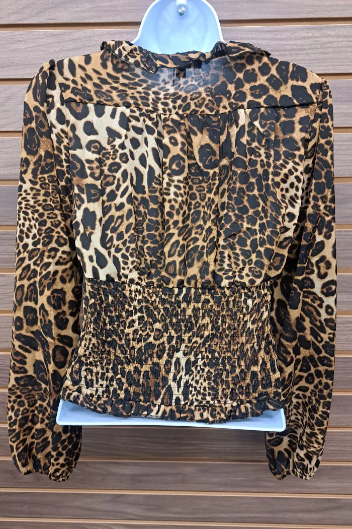 Leopard ruffle elastic mid chiffon button