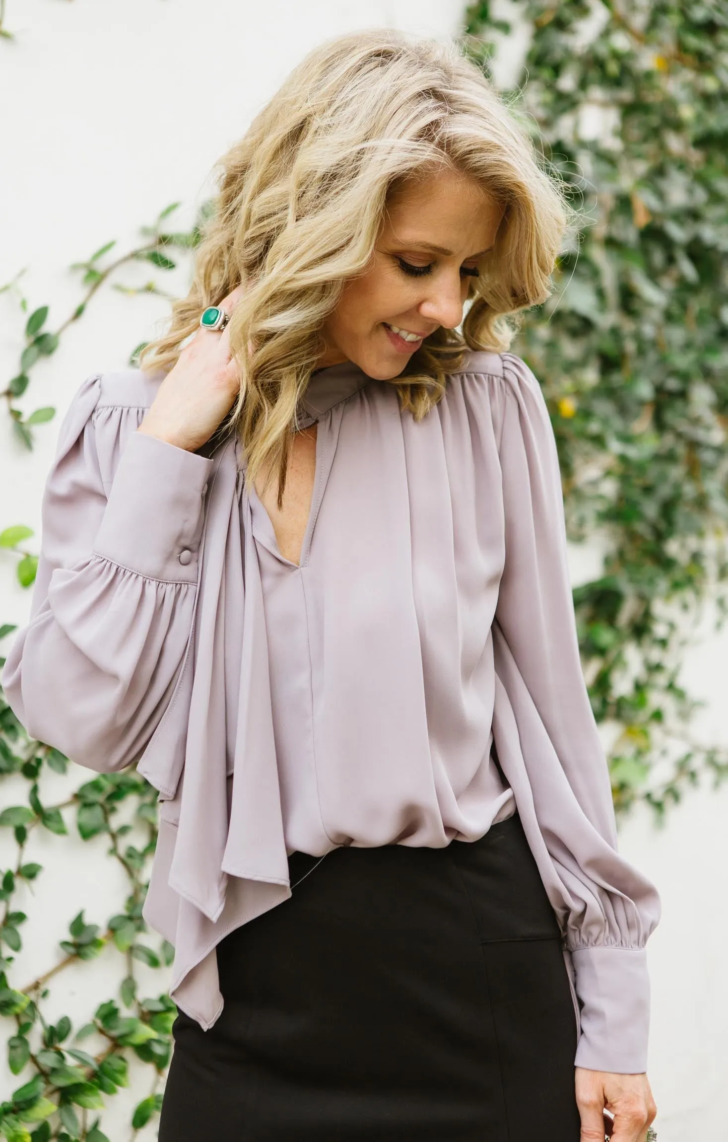 Long Sleeve Neck Tie Blouse