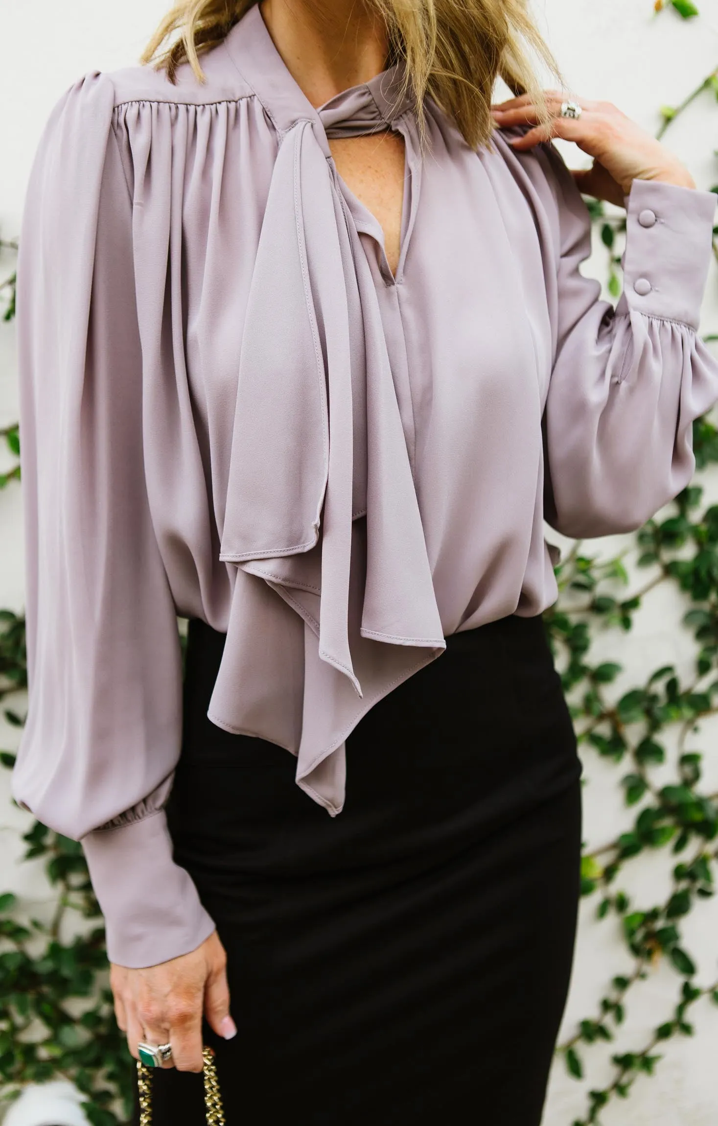 Long Sleeve Neck Tie Blouse