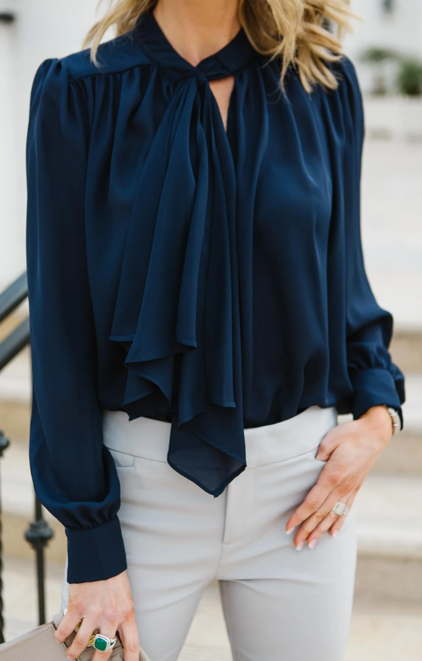 Long Sleeve Neck Tie Blouse