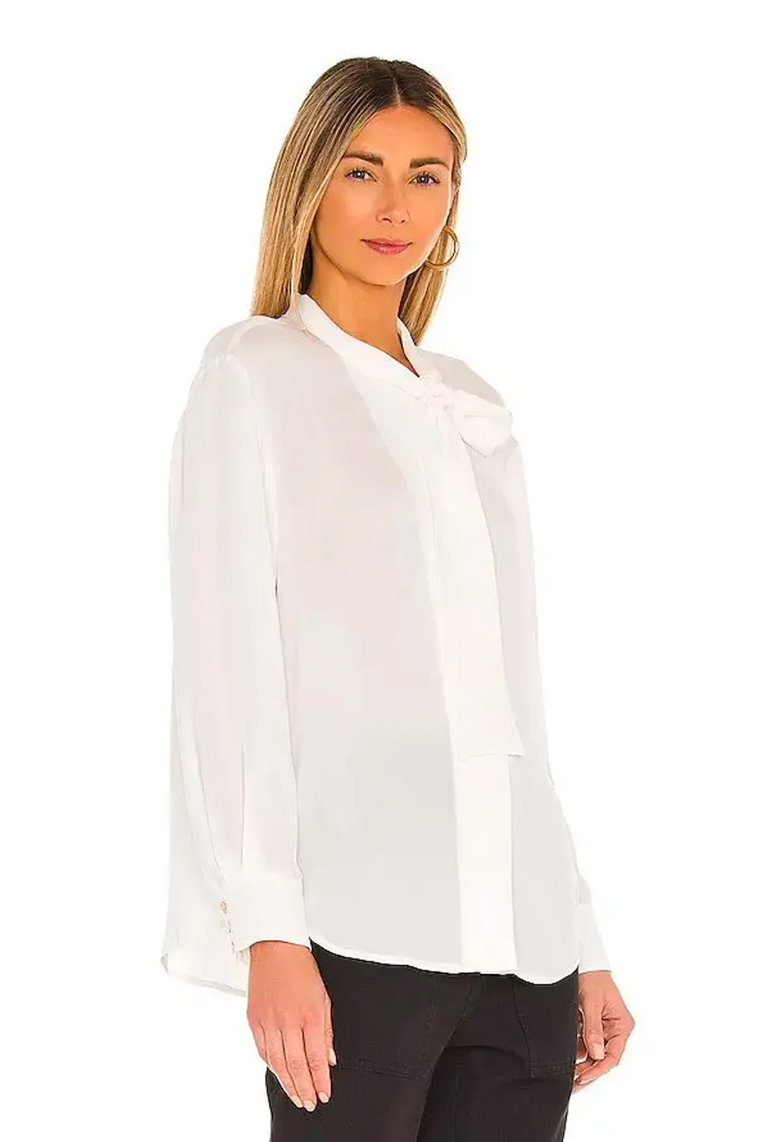 Longsleeve Georgette Tie Neck Blouse - Snow