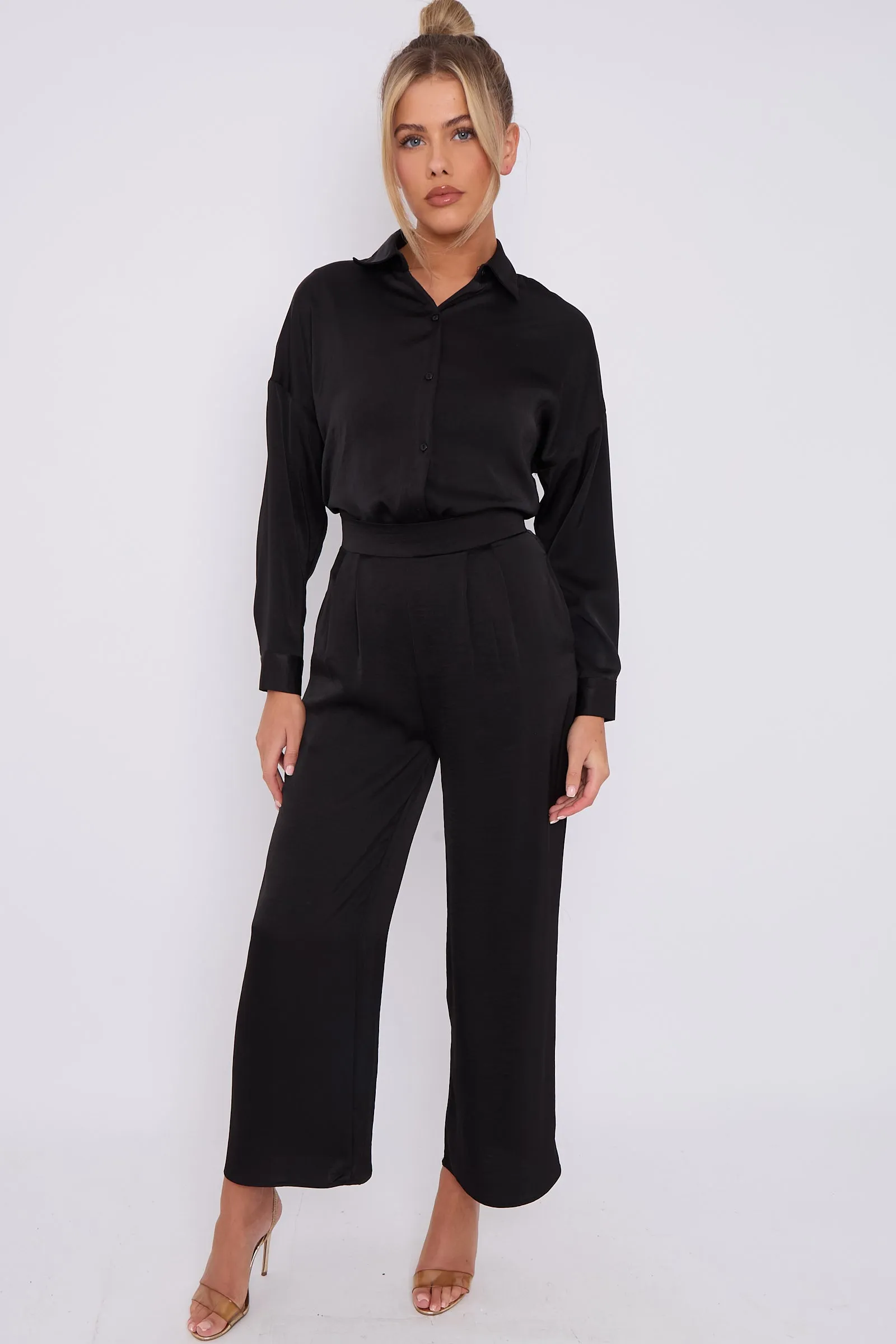 LOVE SUNSHINE Black Brushed Satin Trousers