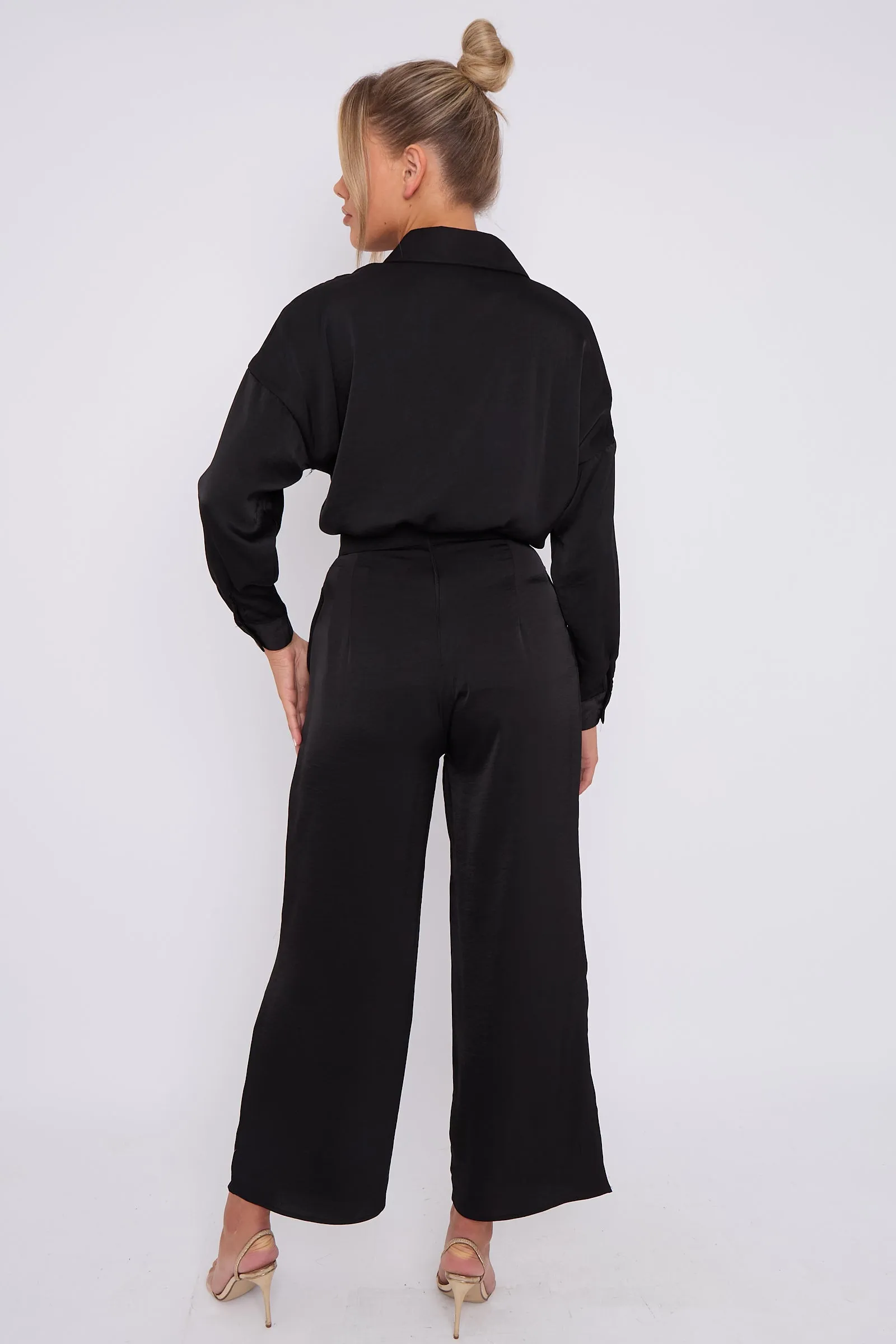 LOVE SUNSHINE Black Brushed Satin Trousers