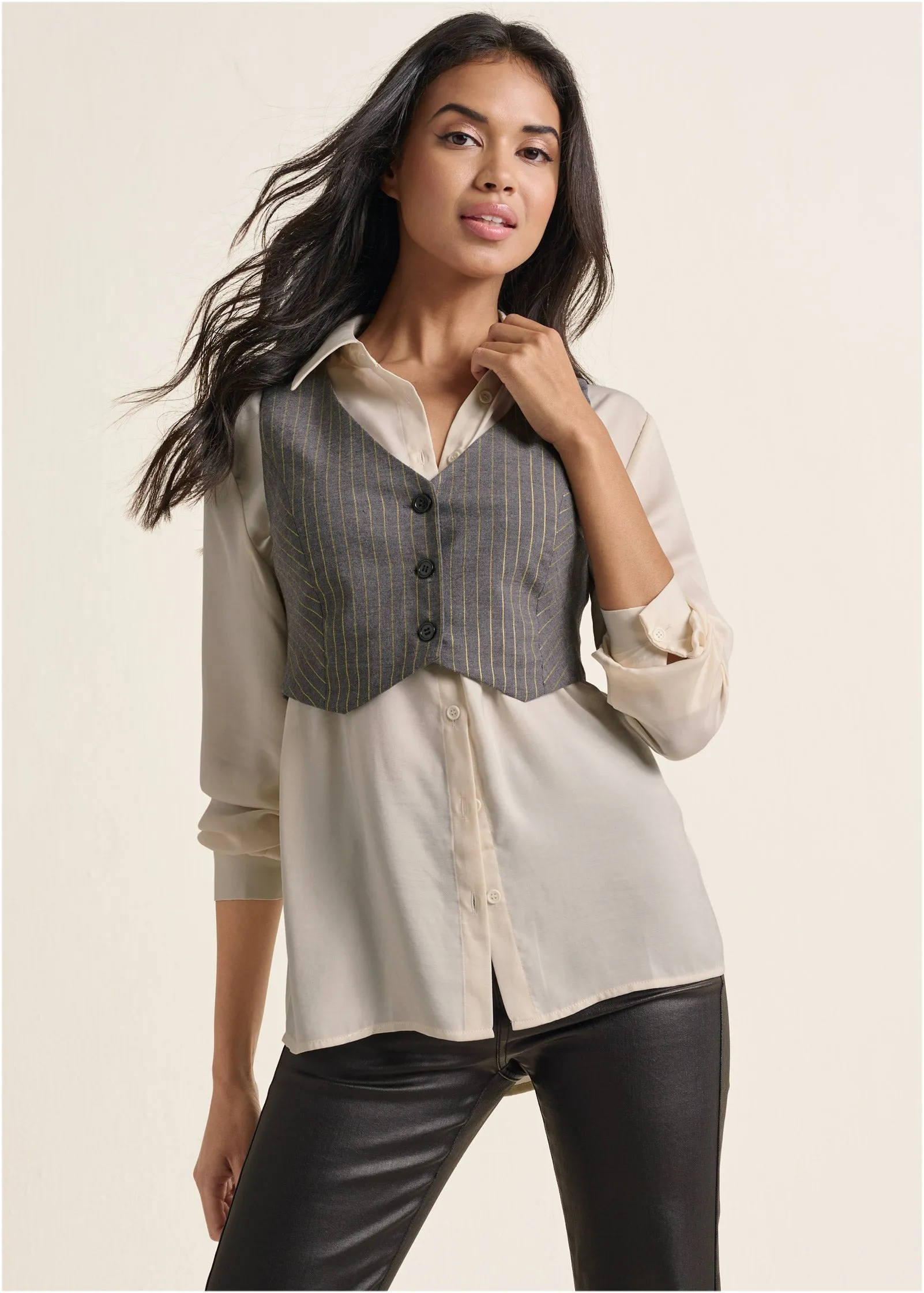 Lurex Stripe Vest - Grey & Gold