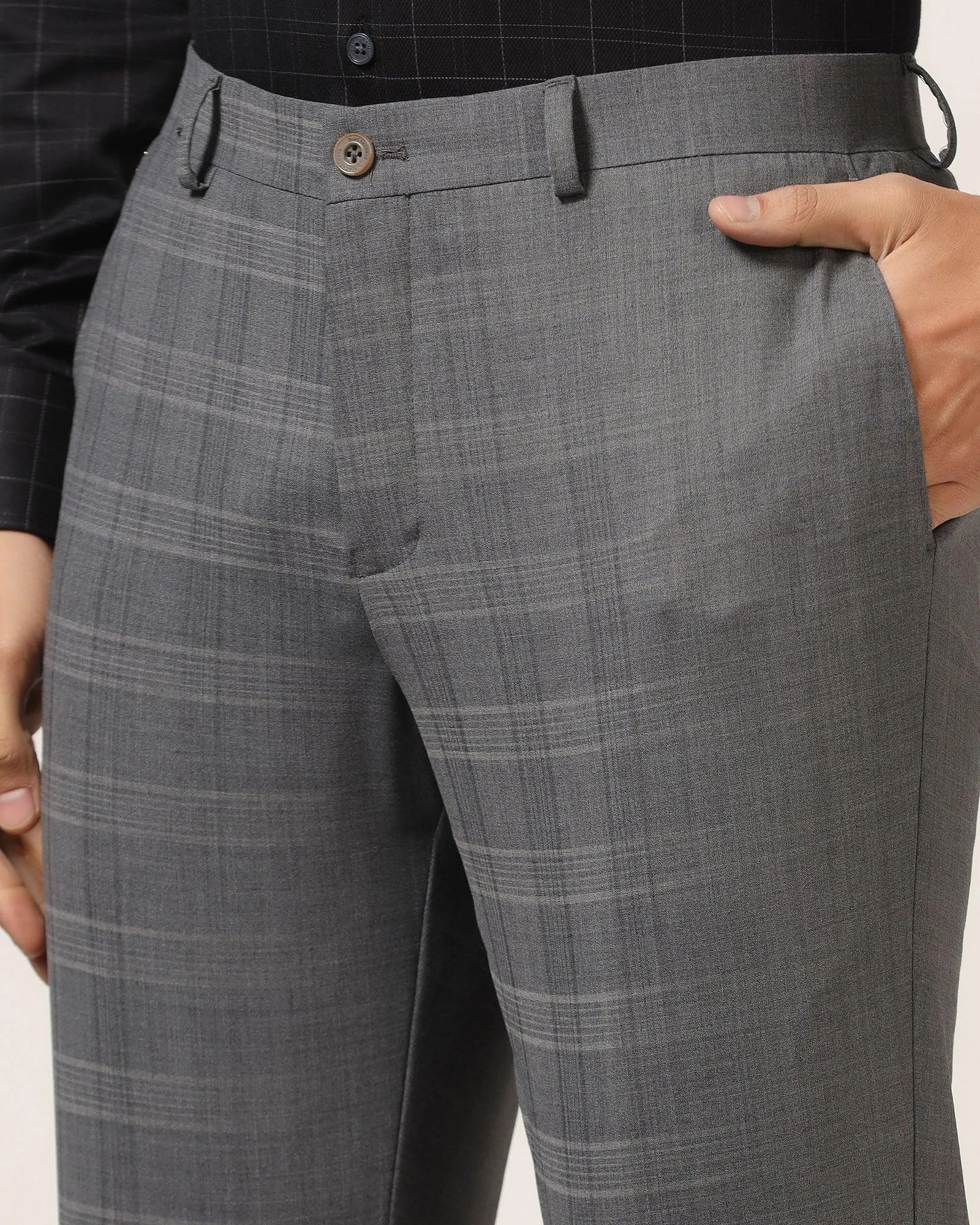 Luxe Slim Comfort B-95 Formal Grey Check Trouser - Porcupine