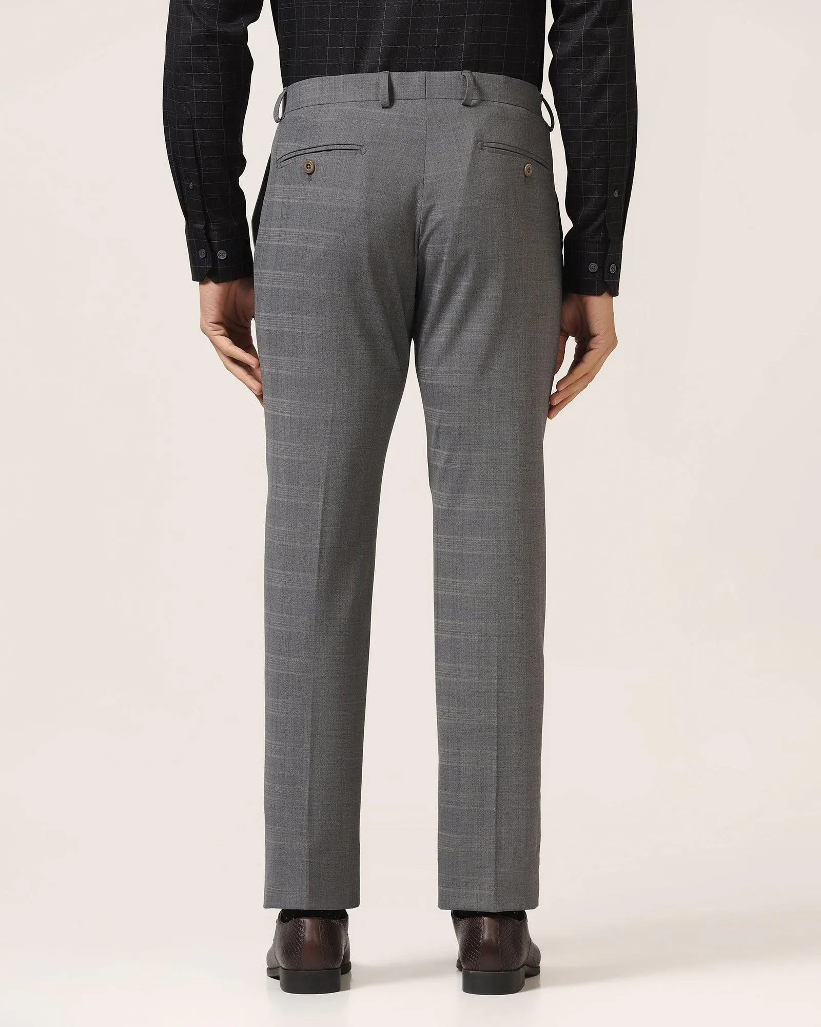 Luxe Slim Comfort B-95 Formal Grey Check Trouser - Porcupine