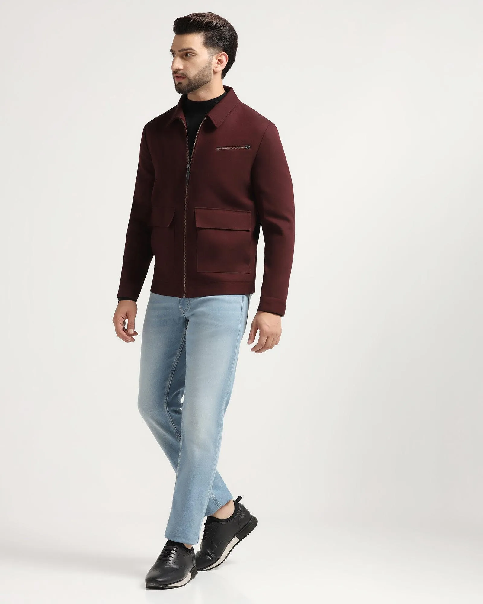 Maroon Textured Zipper Jacket - Kai