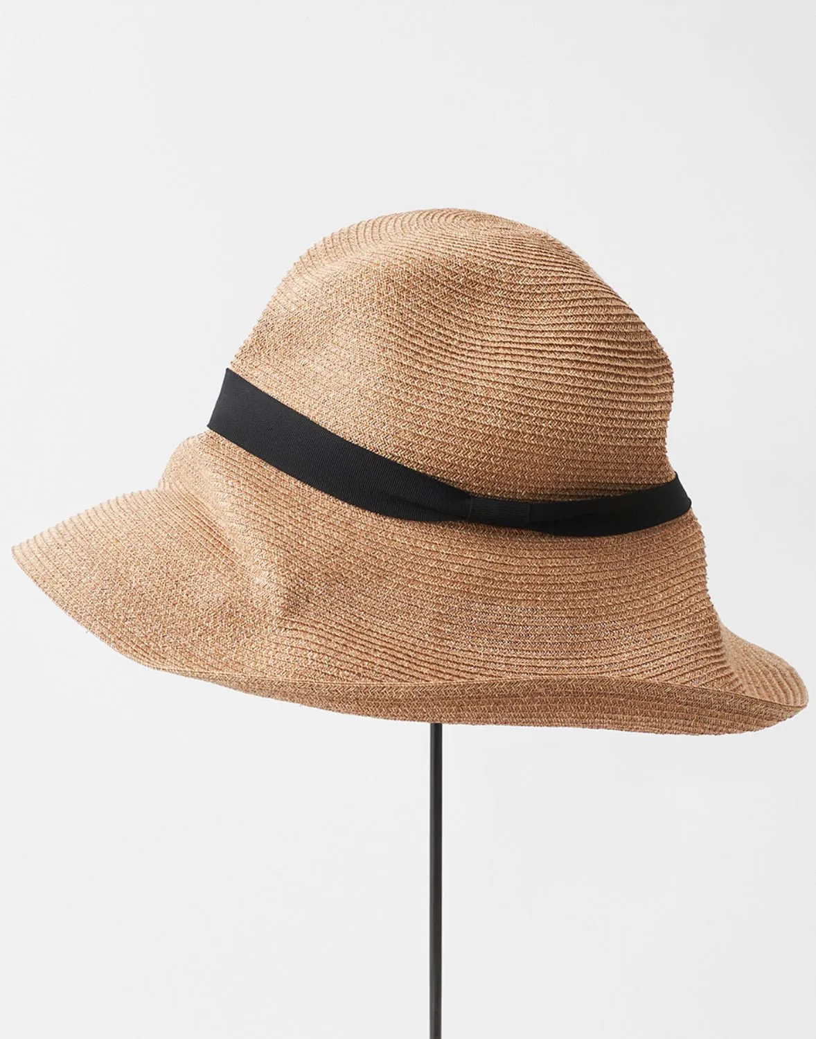 MATURE HA - Paper Abaca Long Brim Hat in Bronze Gold/Black