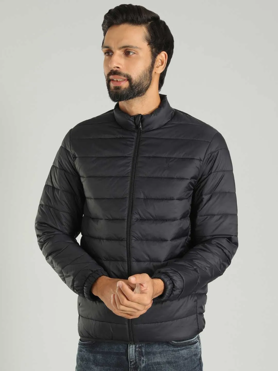 Men Solid Full Sleeve Puffer Jacket