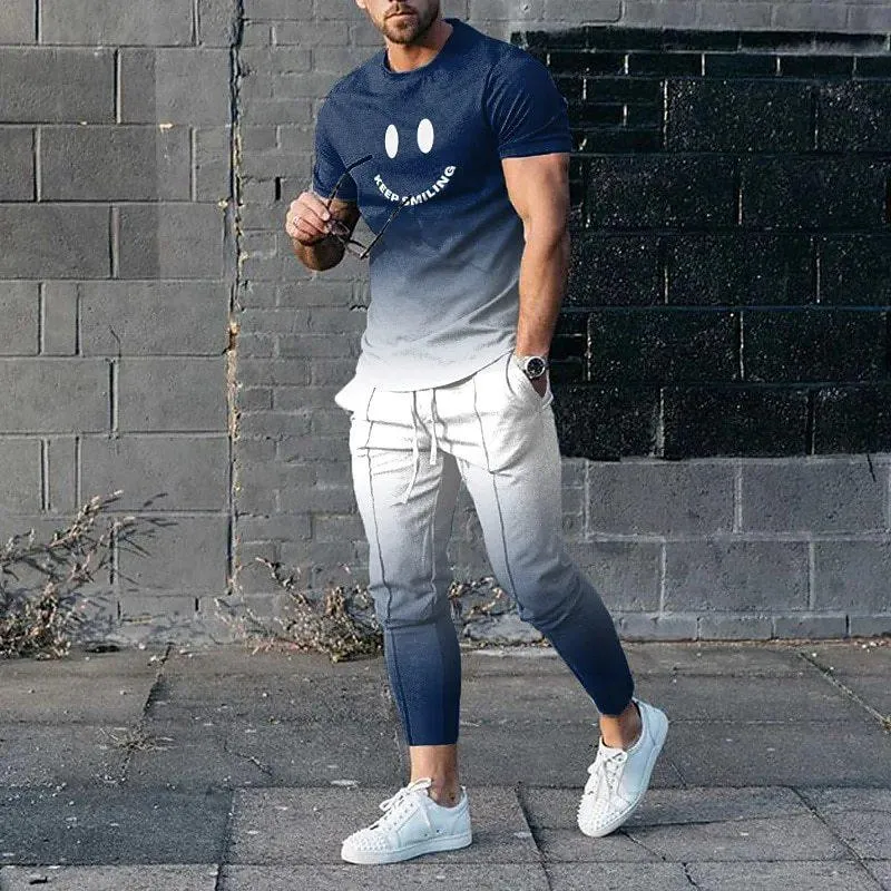 Men's 2 Pice 3D Printed Short Sleeve Tee and Sweatpants Sets 31156644YY