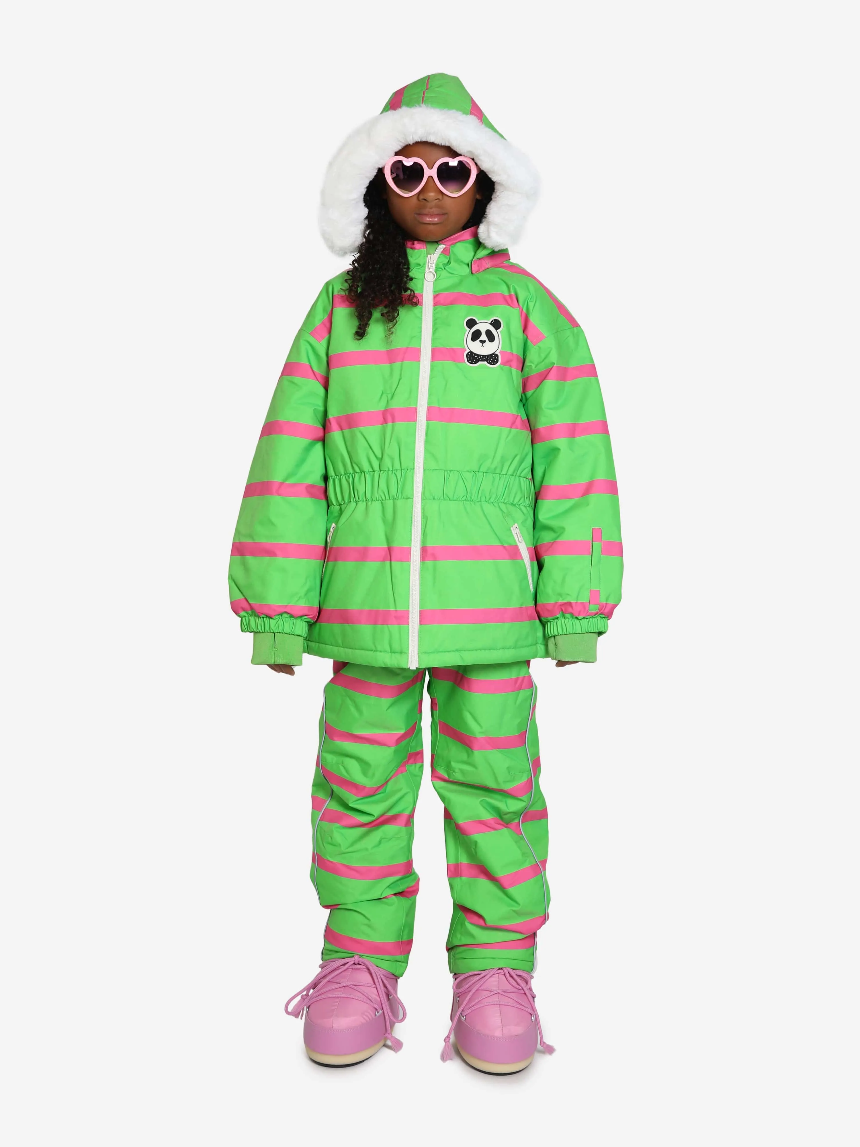 Mini Rodini Girls Panda Soft Ski Jacket in Green