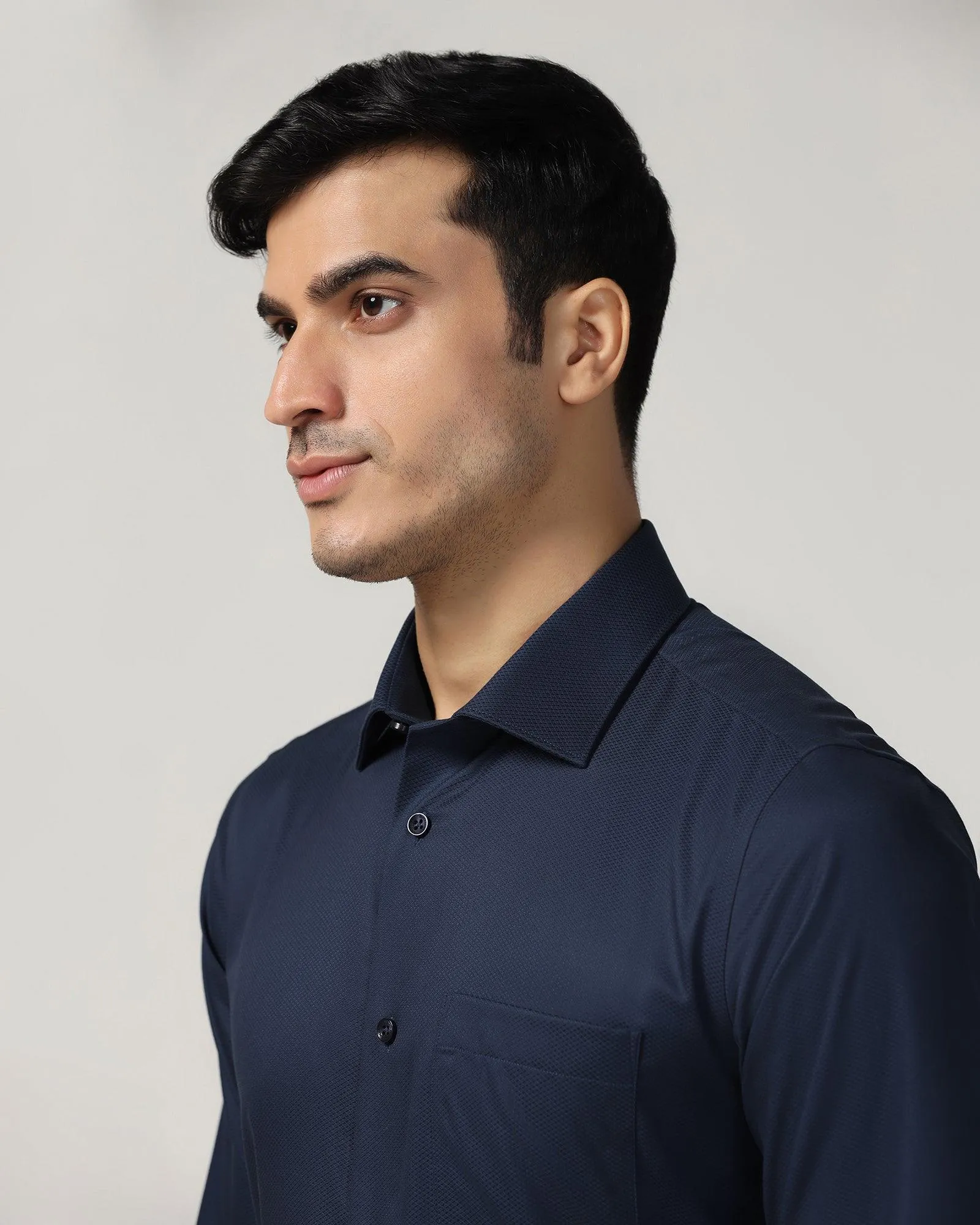 Non Iron Formal Navy Textured Shirt - P31