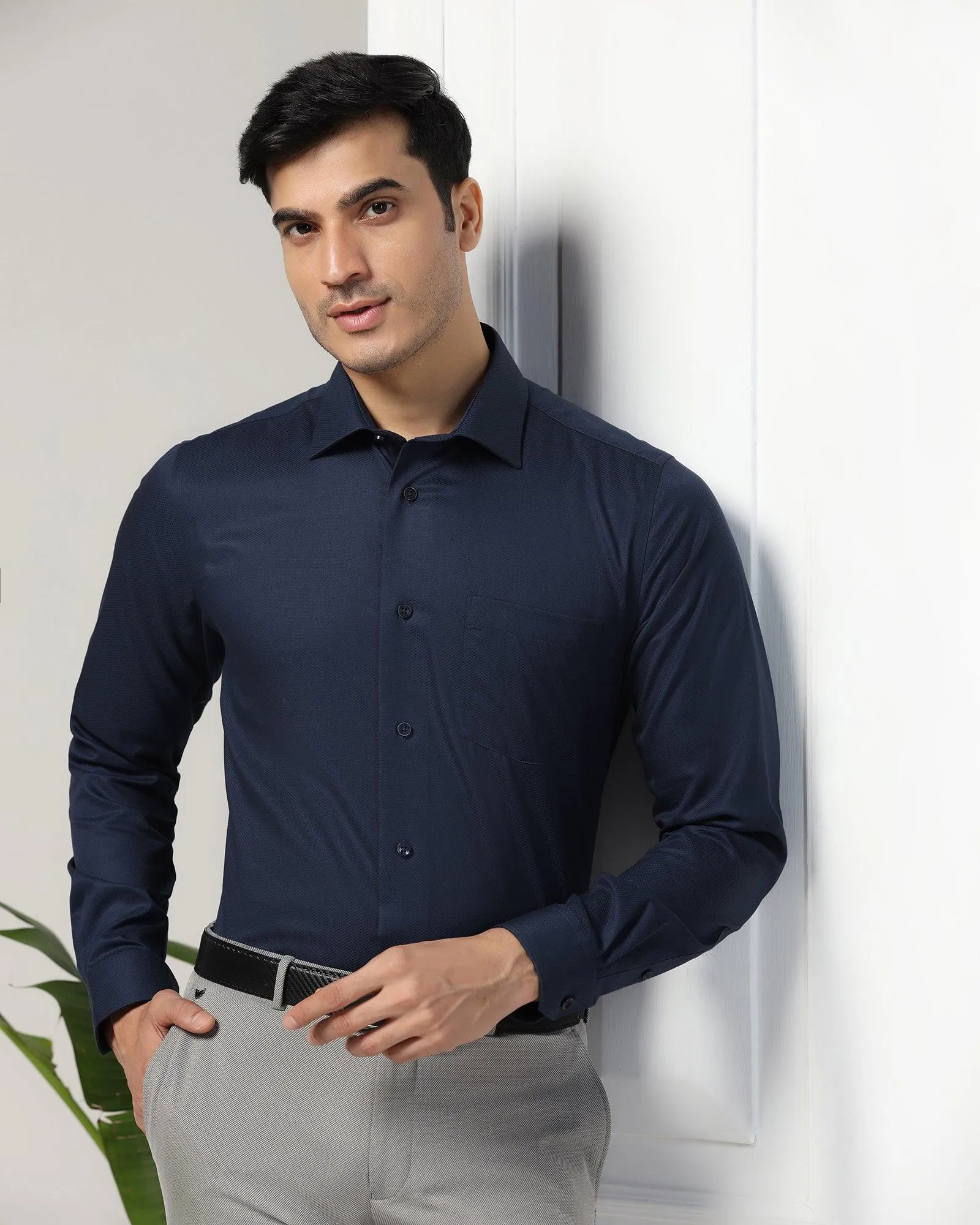 Non Iron Formal Navy Textured Shirt - P31