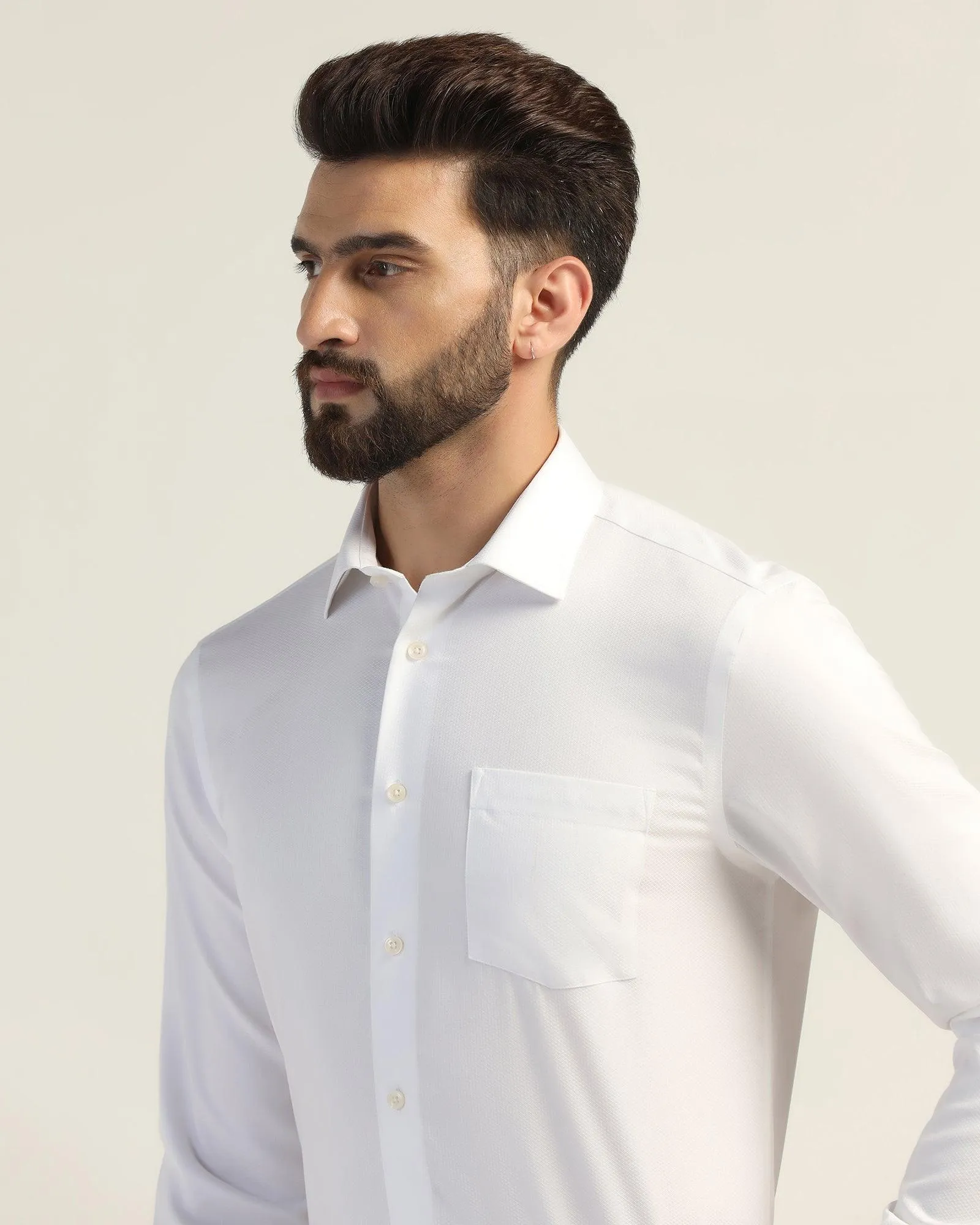 Non Iron Formal White Textured Shirt - E31