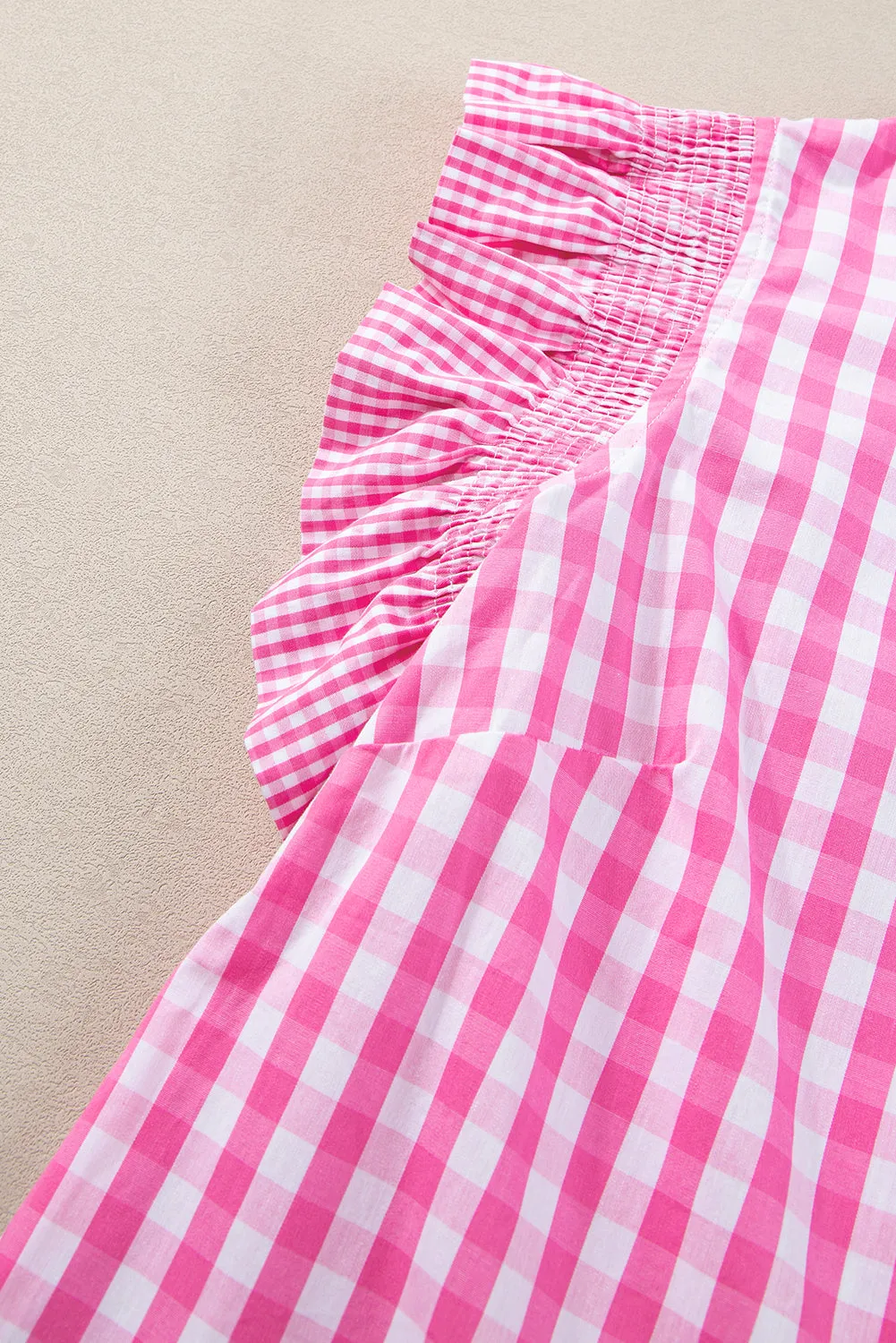 Pink Sassy Checkered Ruffled Blouse