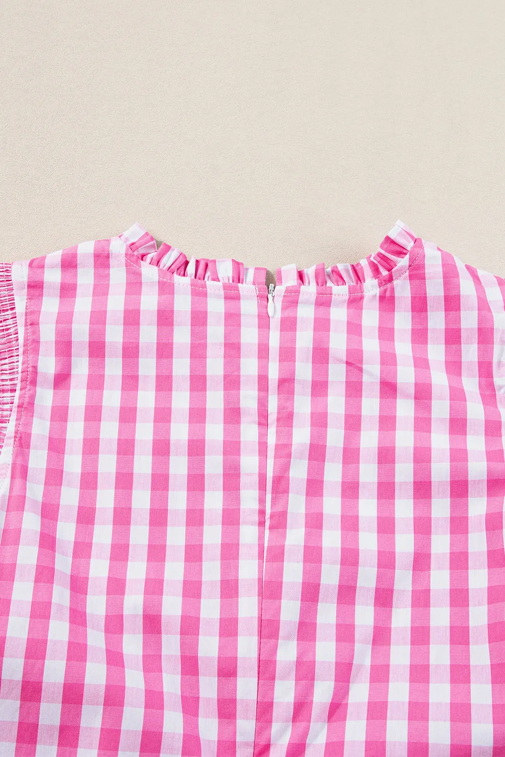 Pink Sassy Checkered Ruffled Blouse