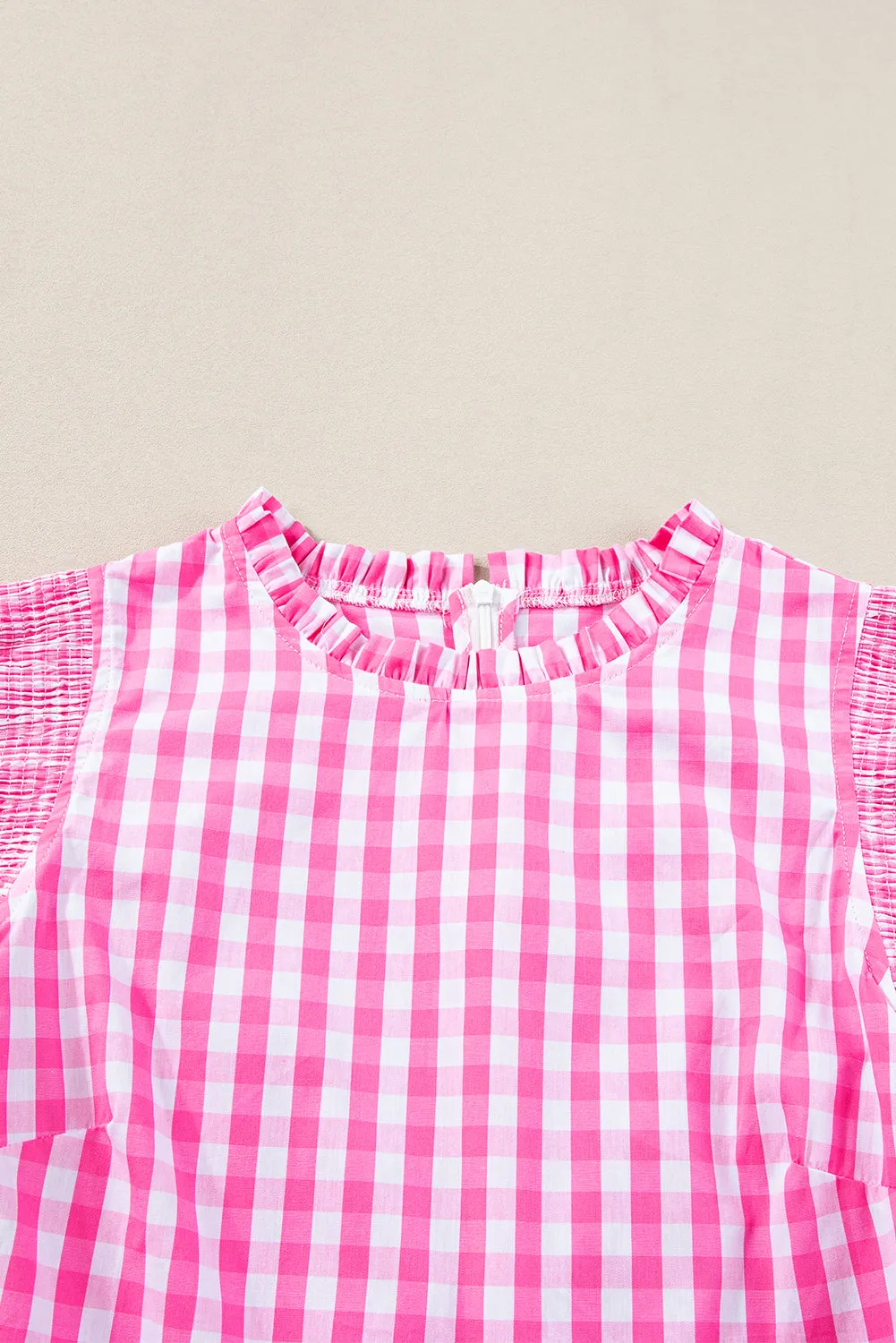 Pink Sassy Checkered Ruffled Blouse