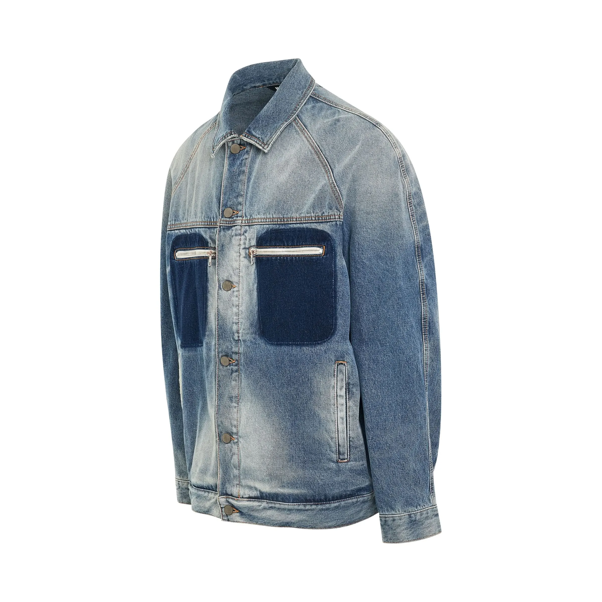 Reserve Dye Loose Denim Jacket in Light Blue