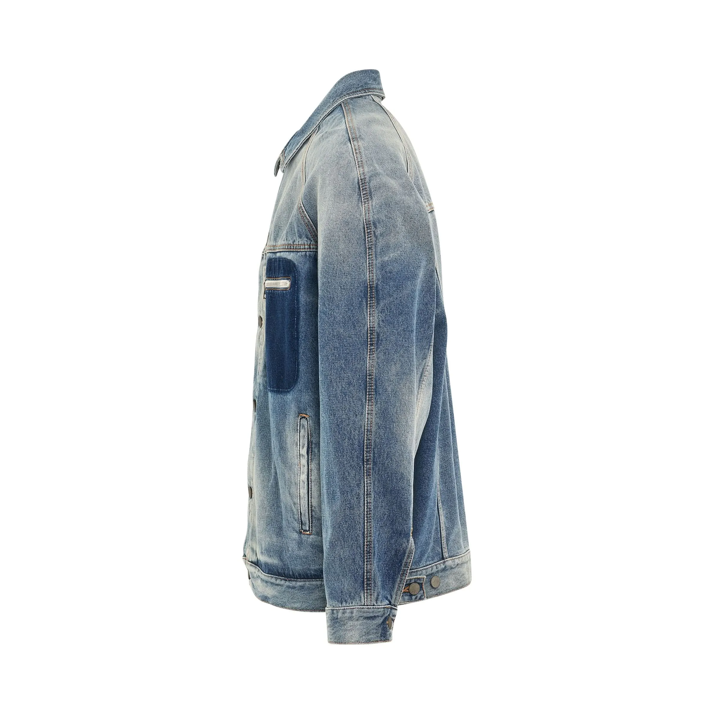 Reserve Dye Loose Denim Jacket in Light Blue