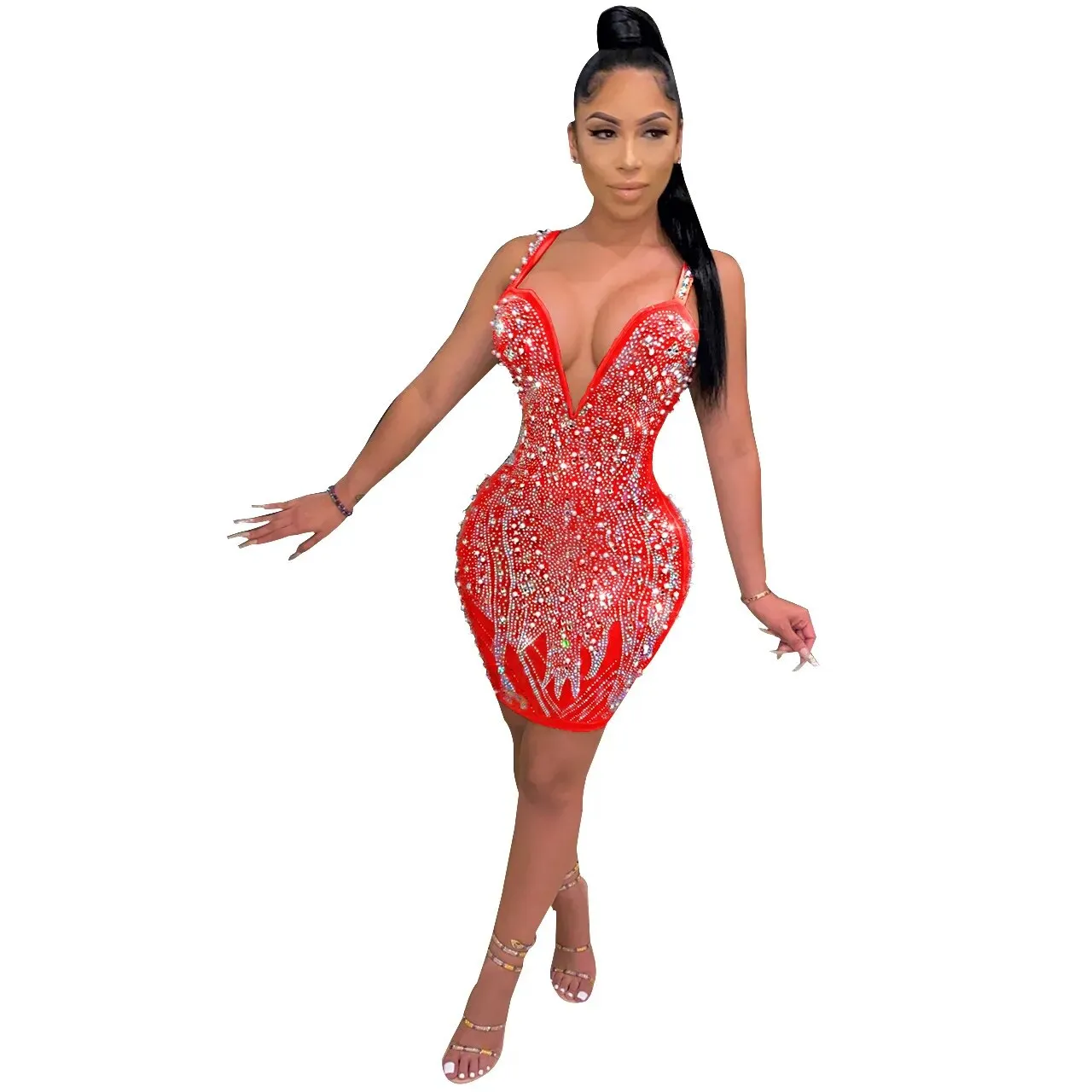 Rhinestone Outfit For Women Elegant Bodycon Mini Dresses*