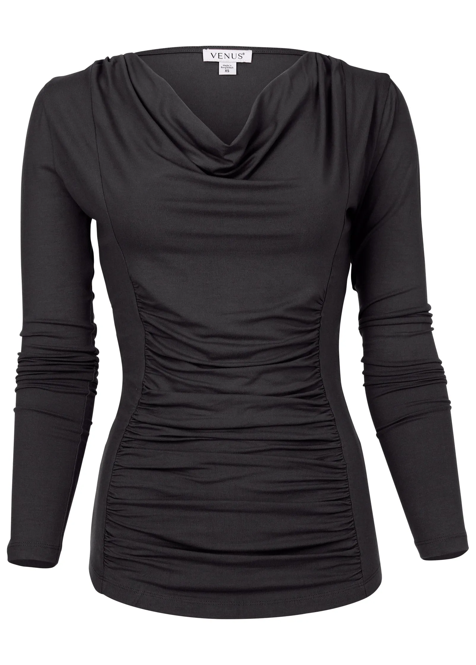 Ruched Cowl Neck Top - Black