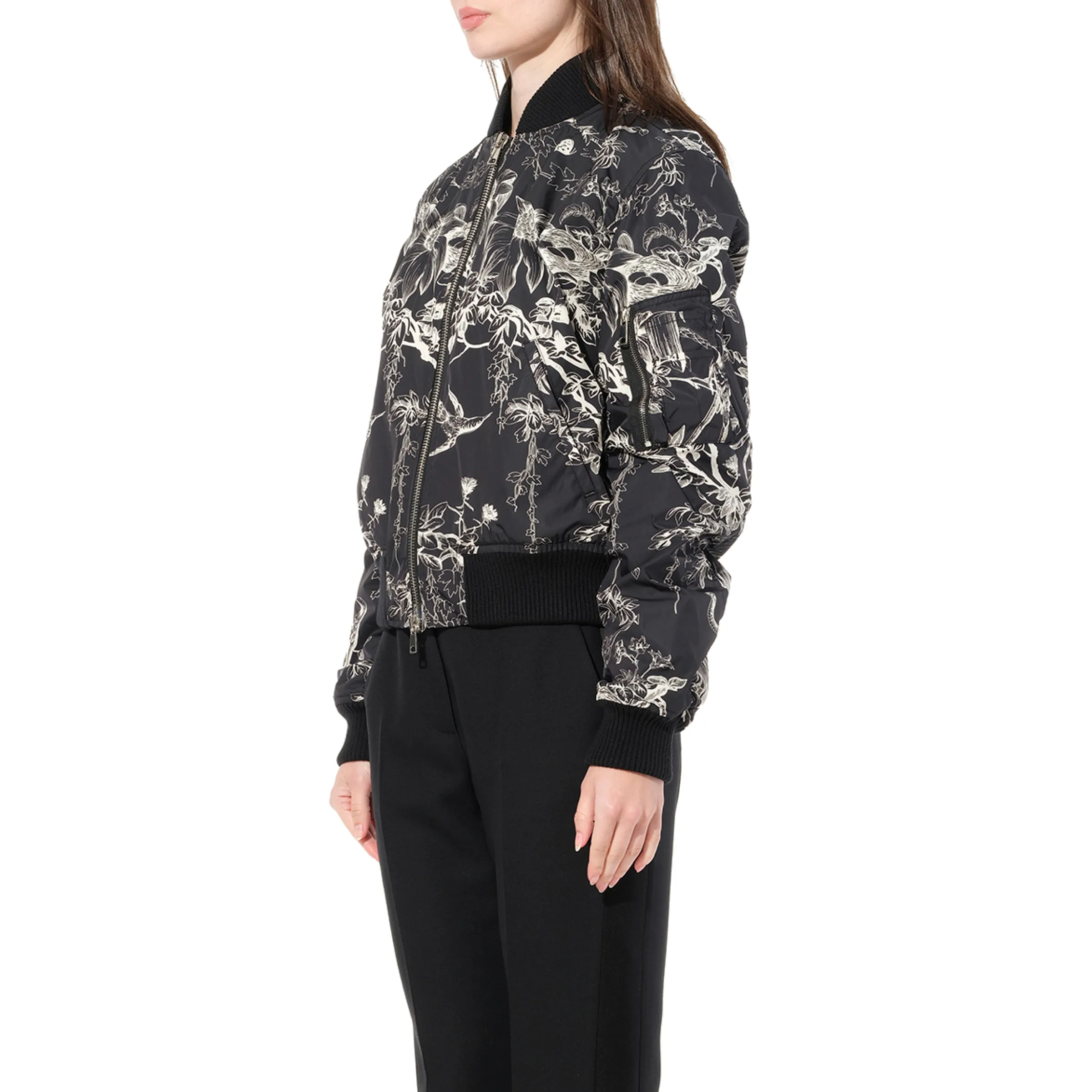 Ruched Sleeve Bomber Jacket in Black