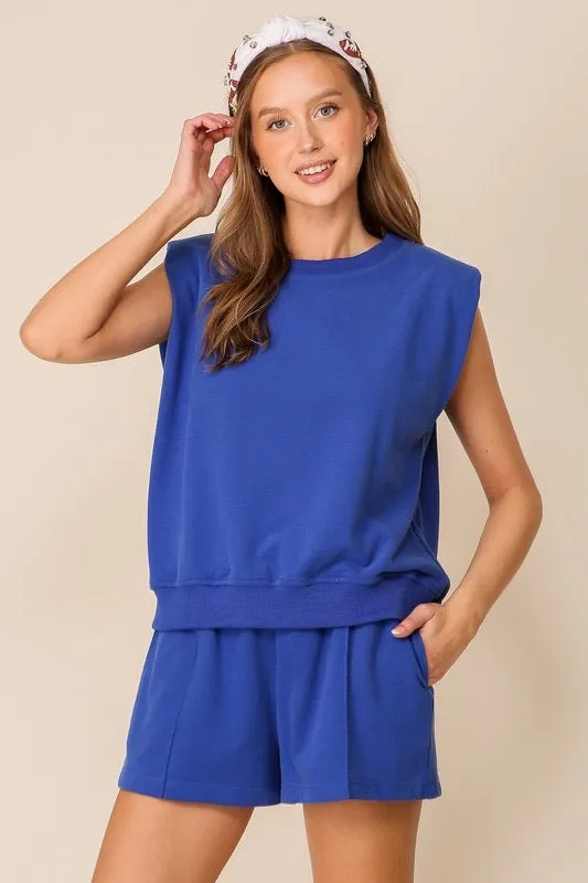 Ryah Upscale Padded Shoulder Blouse- Royal Blue