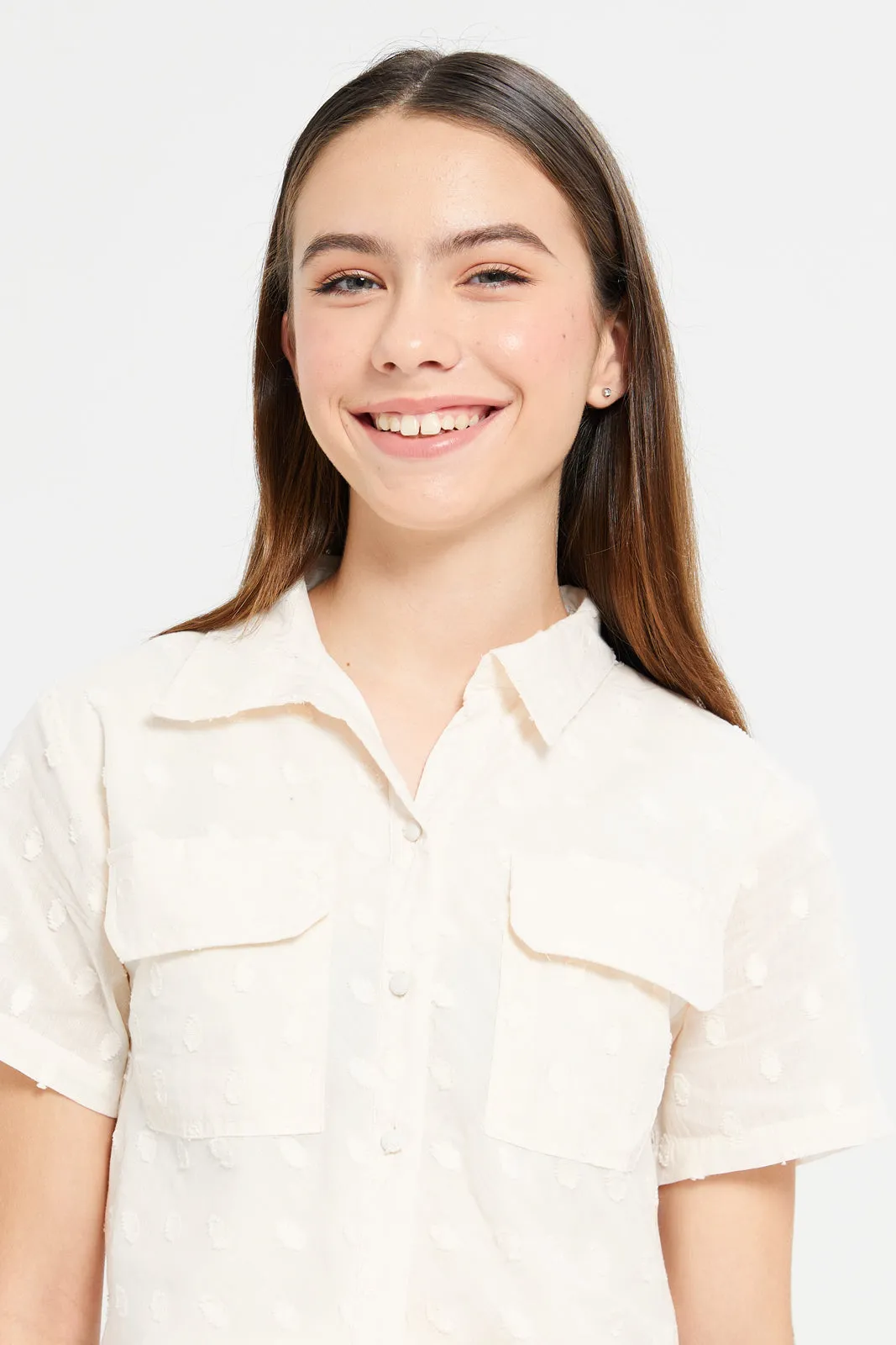 Senior Girls Ivory Textured Top