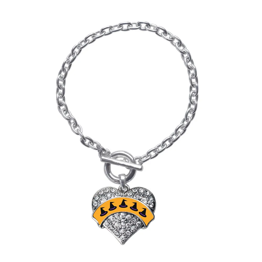 Silver Witch Hats Pave Heart Charm Toggle Bracelet