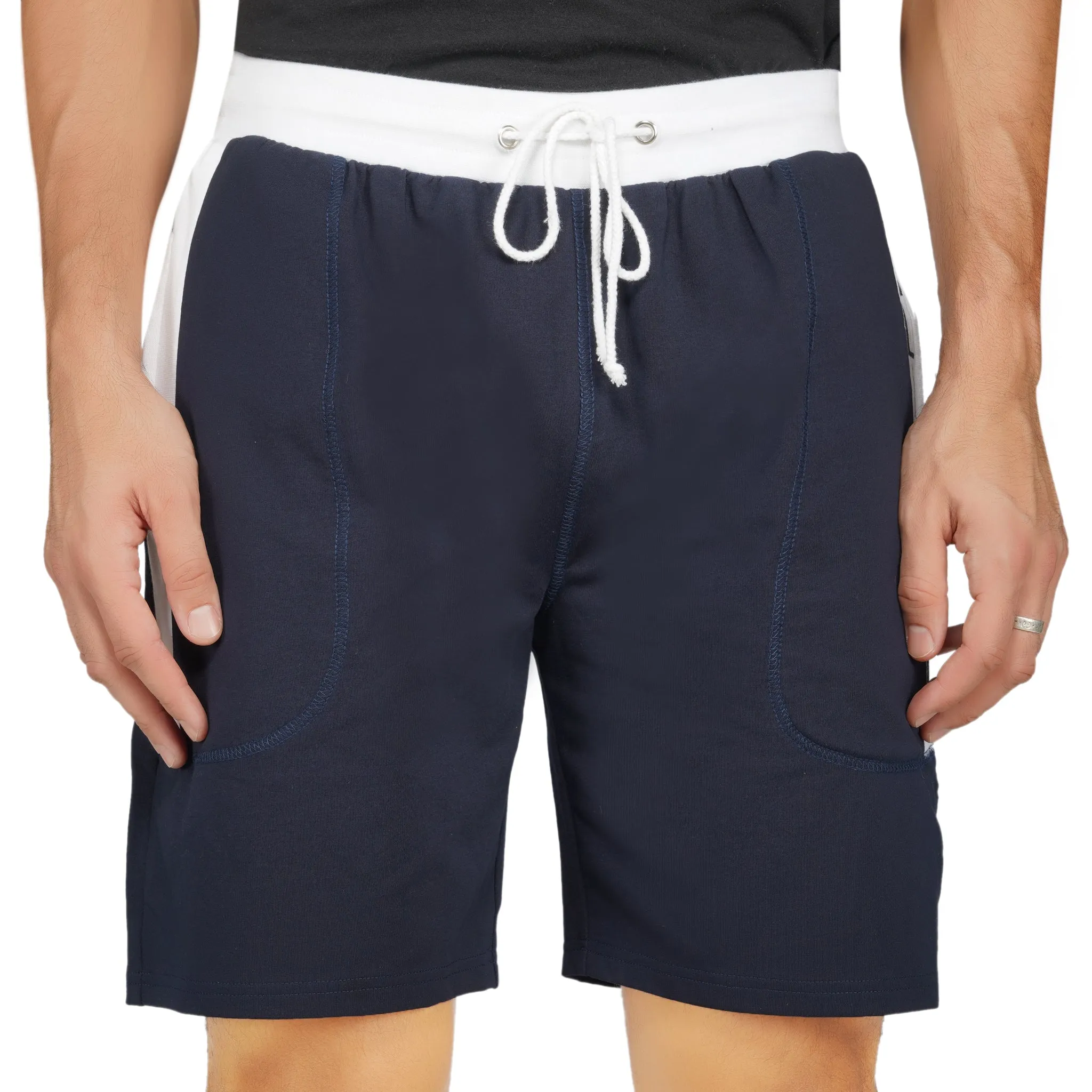 SLAY. Men's Activewear Navy Blue Sports Shorts with White Stripes