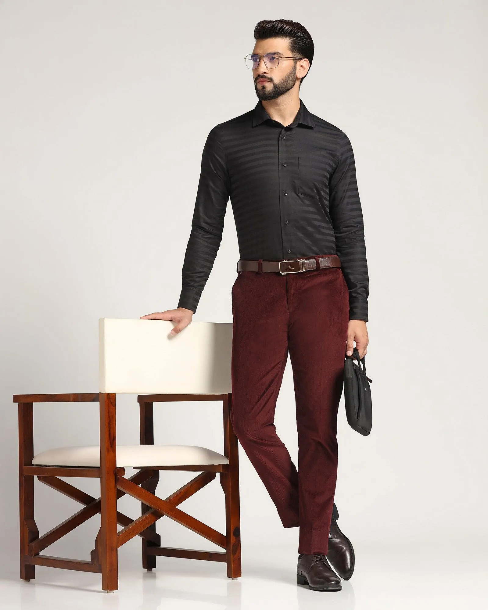 Slim Comfort B-95 Formal Wine Solid Trouser - Corduroy