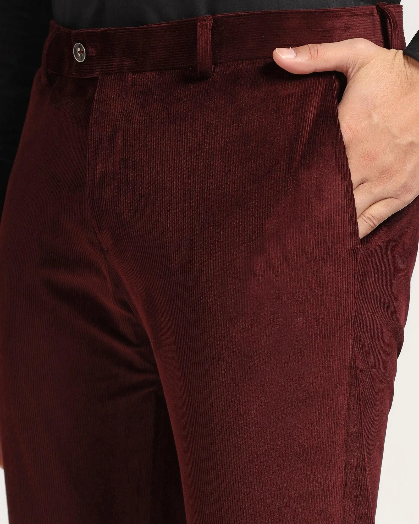 Slim Comfort B-95 Formal Wine Solid Trouser - Corduroy