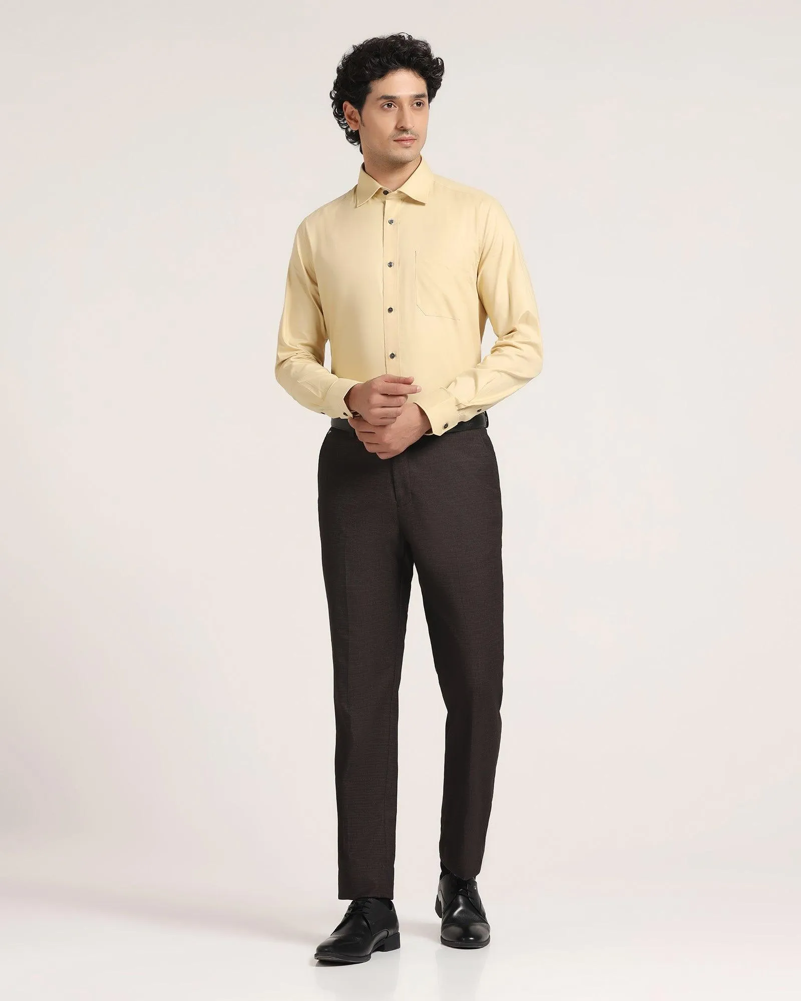 Straight B-90 Formal Brown Textured Trouser - Gusto