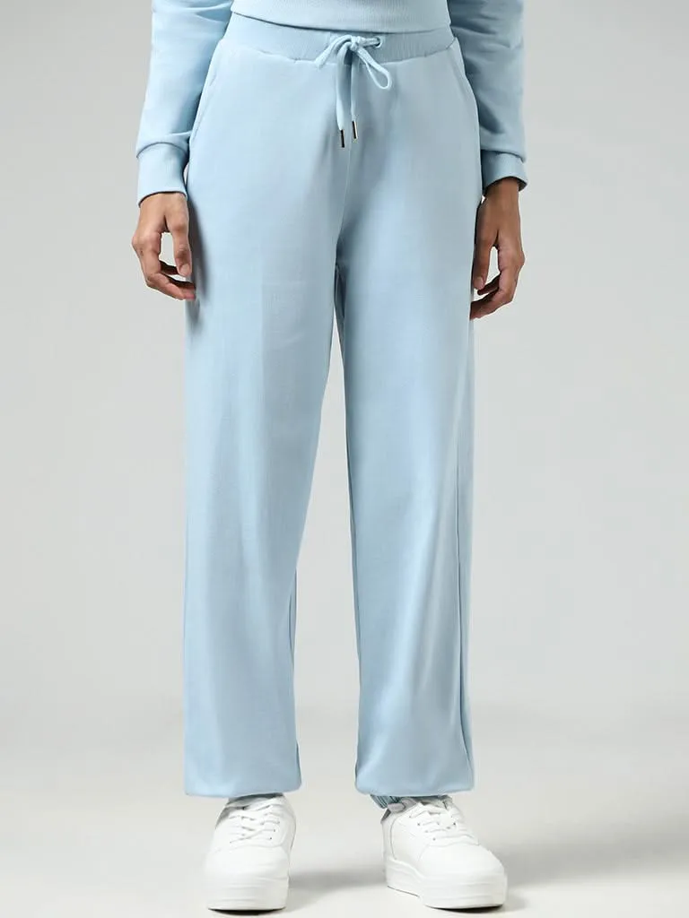 Studiofit Solid Light Blue Cotton Blend Joggers