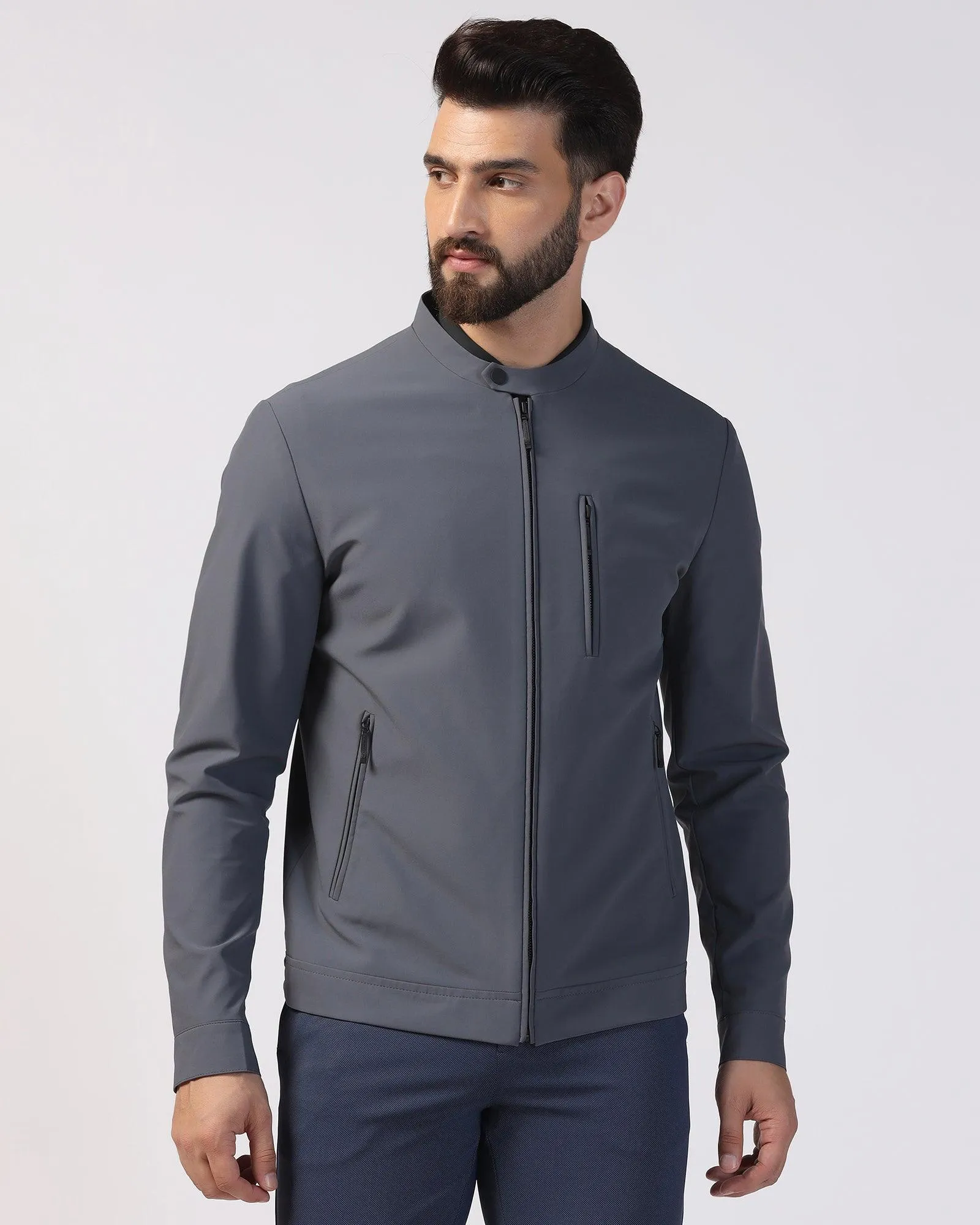 TechPro Dark Grey Solid Zipper Jacket - Captiva