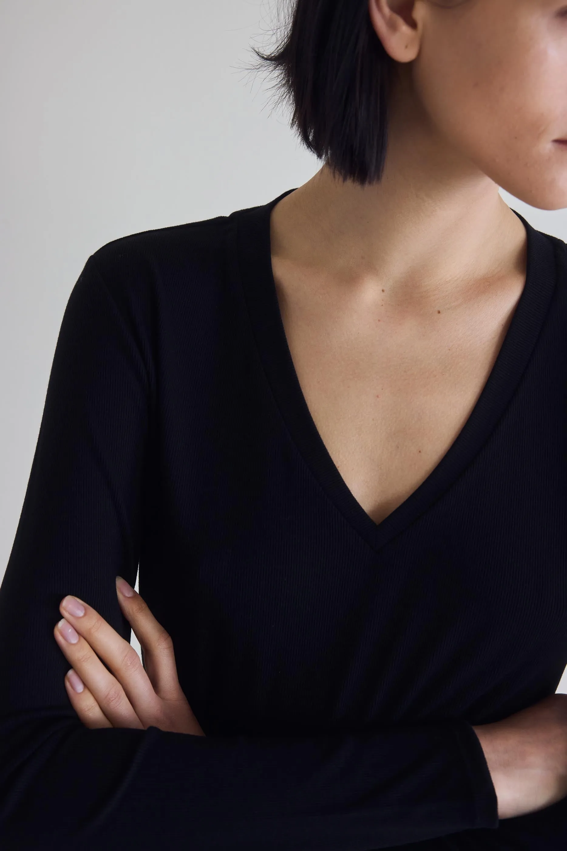 The Ribbed Long Sleeve V-Neck