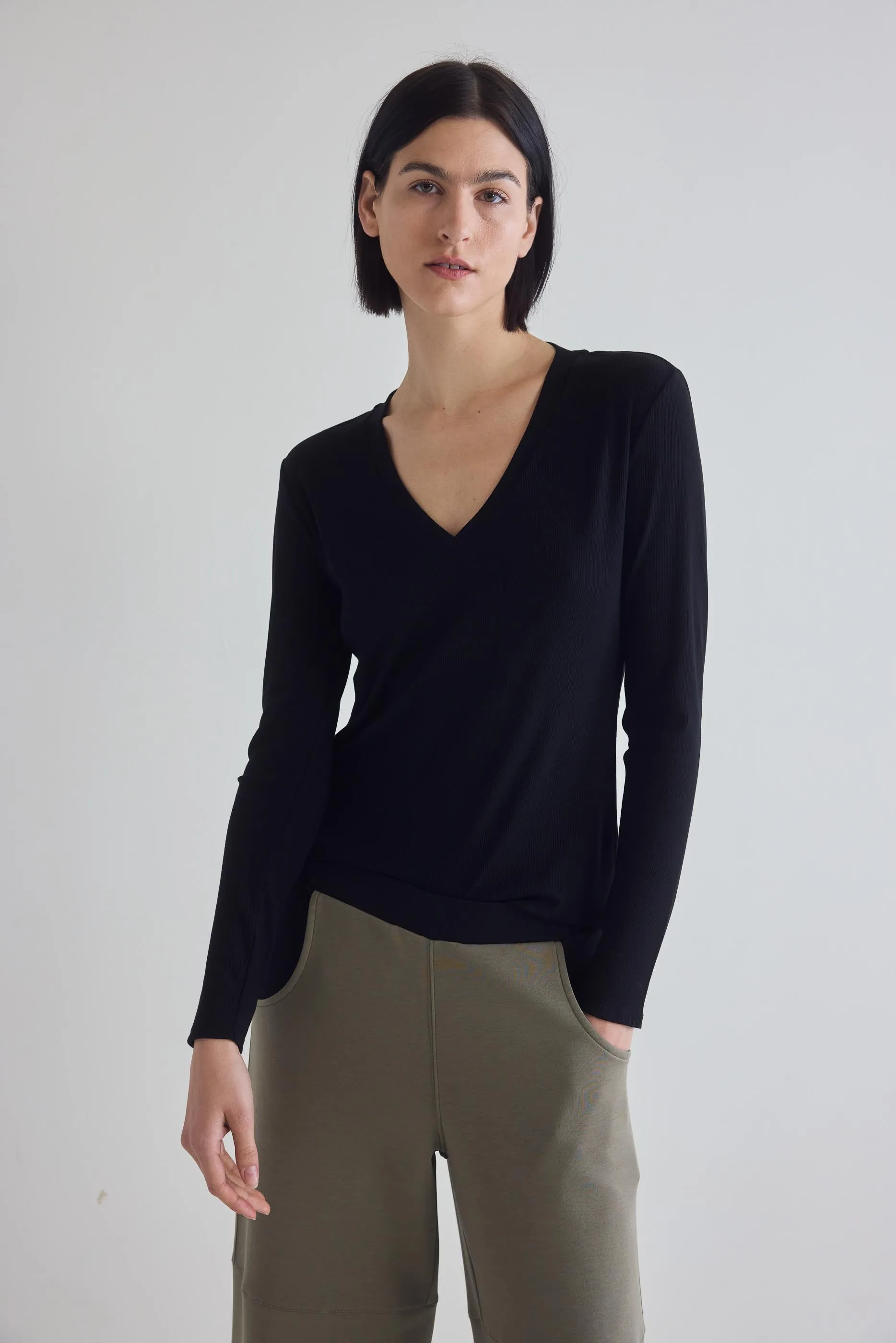 The Ribbed Long Sleeve V-Neck