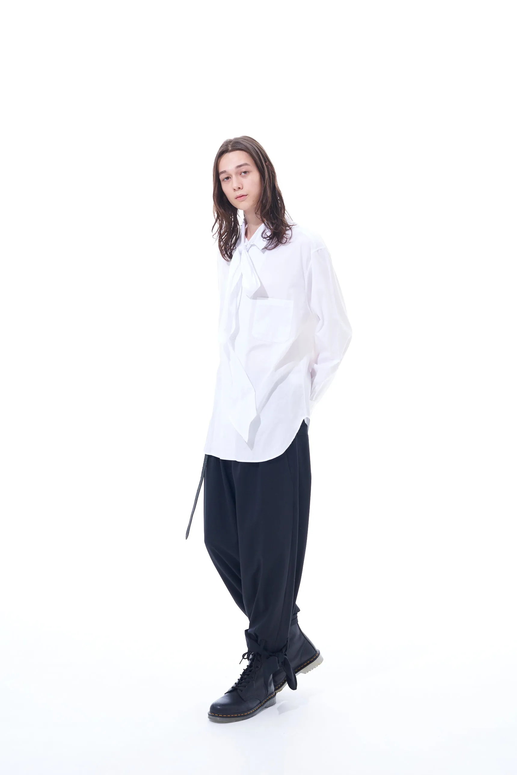 T/W GABARDINE 2-TUCK PANTS WITH HEM TIES