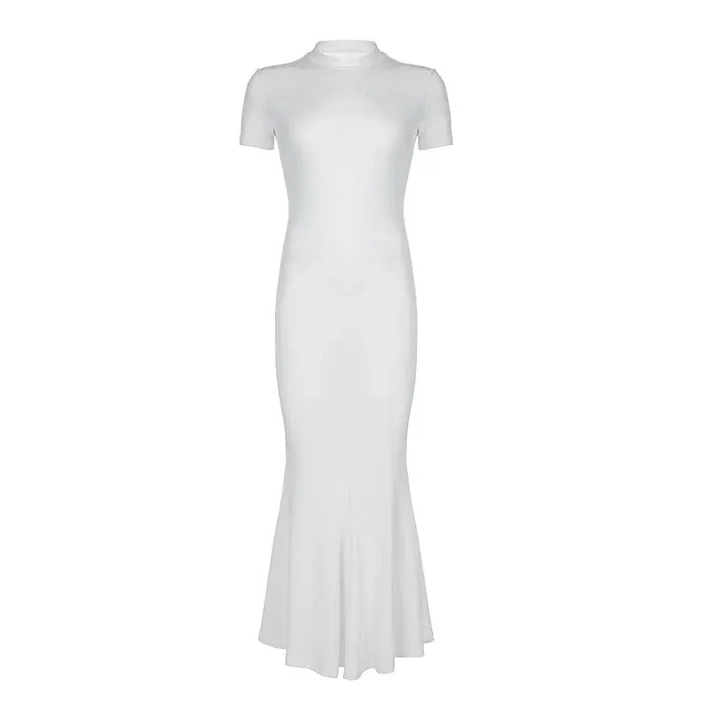 Uniwim Elegant White Short Sleeves Maxi Dress