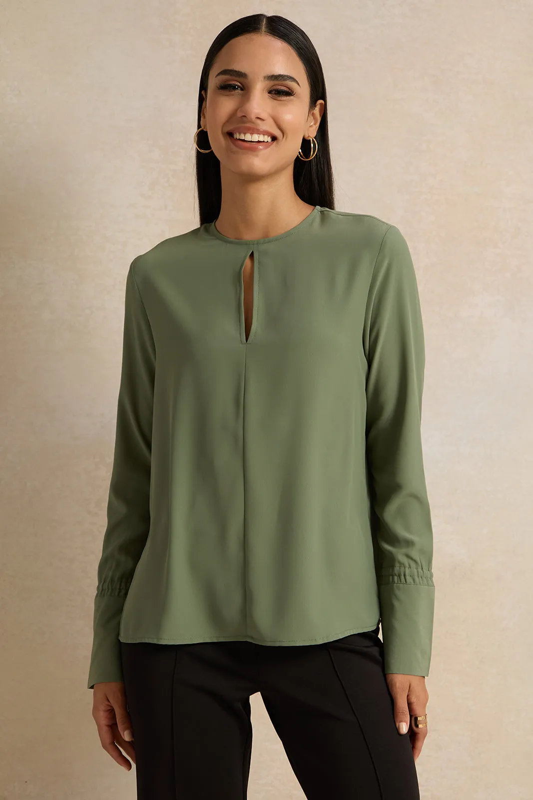 Women Green Crepe Blouse