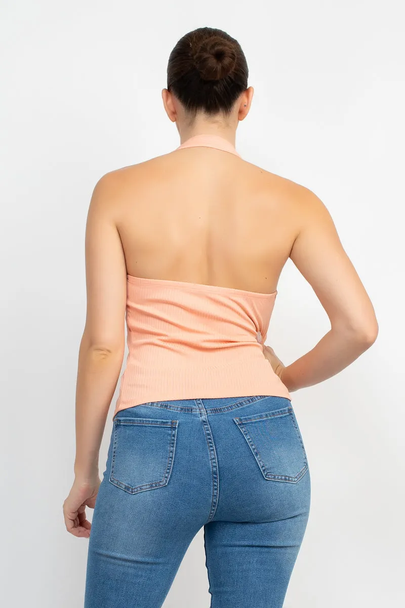 Women's Collared Halter Open Back Top