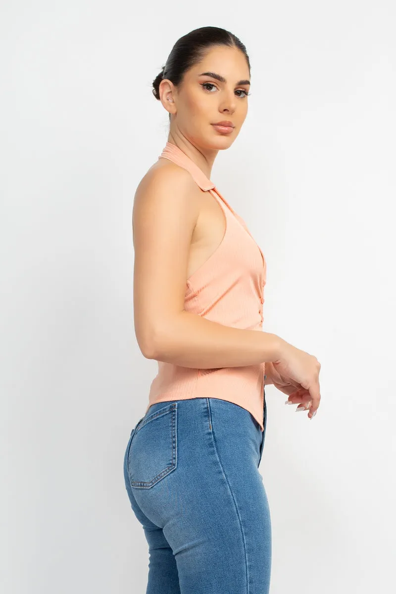 Women's Collared Halter Open Back Top