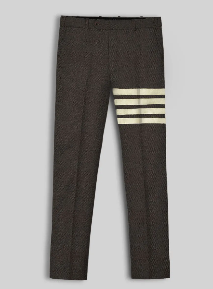 Worsted Dark Brown Wool Ivory Bar Trouser